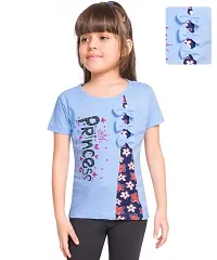 Little Funky Pure Cotton Girls Half Sleeve Trendy Printed Casual Tshirt Blue-thumb3