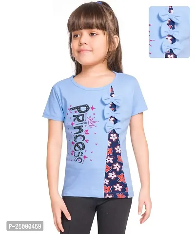 Little Funky Pure Cotton Girls Half Sleeve Trendy Printed Casual Tshirt Blue-thumb4