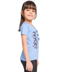 Little Funky Pure Cotton Girls Half Sleeve Trendy Printed Casual Tshirt Blue-thumb2