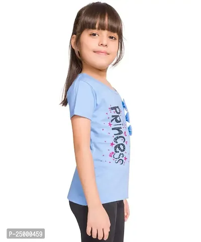 Little Funky Pure Cotton Girls Half Sleeve Trendy Printed Casual Tshirt Blue-thumb3