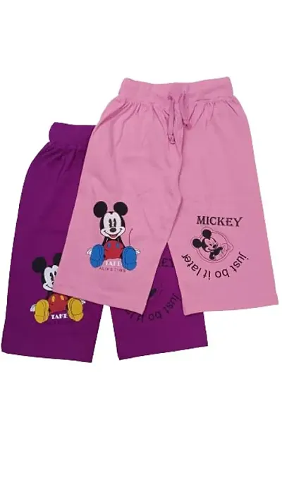 Little Funky 100% Pure Graphic Micky Trendy 3/4th Capri Pants for Kids Girls - Pack of 2 pcs