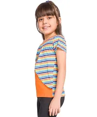 Little Funky Pure Cotton Girls Half Sleeve Trendy Printed Casual Tshirt Orange-thumb2