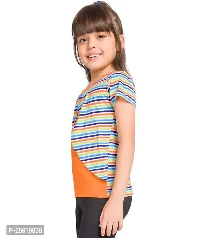 Little Funky Pure Cotton Girls Half Sleeve Trendy Printed Casual Tshirt Orange-thumb3