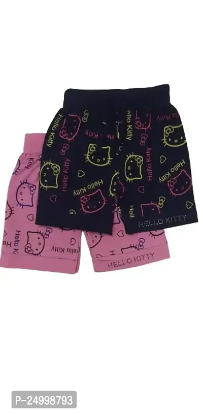 Little Funky 100% Pure Cotton All Over Printed Kids Lovable Kitty Design Pattern Attractive Shorts for Girls -Pack of 2 Pcs