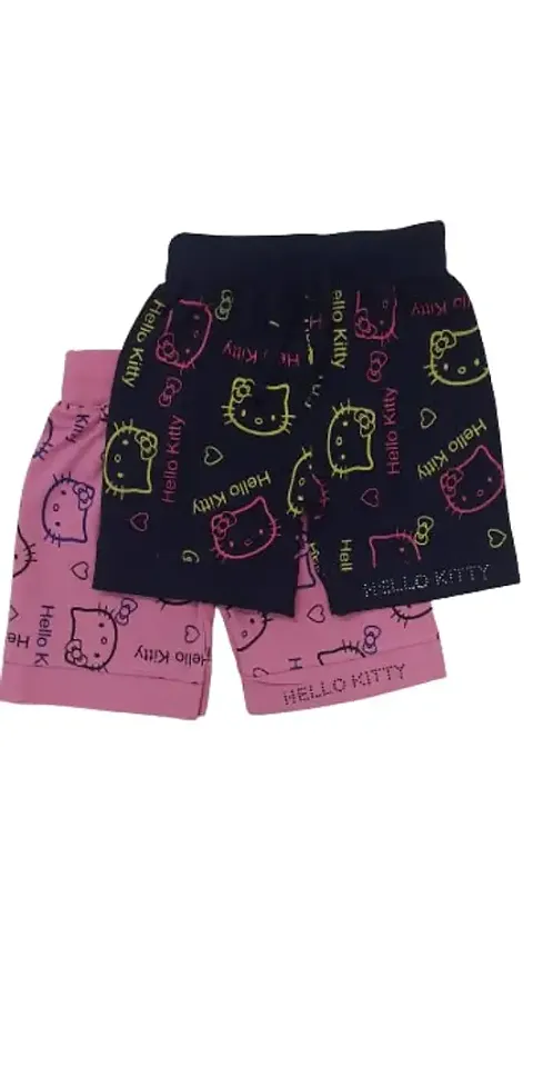 Little Funky 100% Pure All Over Kids Lovable Kitty Design Pattern Attractive Shorts for Girls -Pack of 2 Pcs