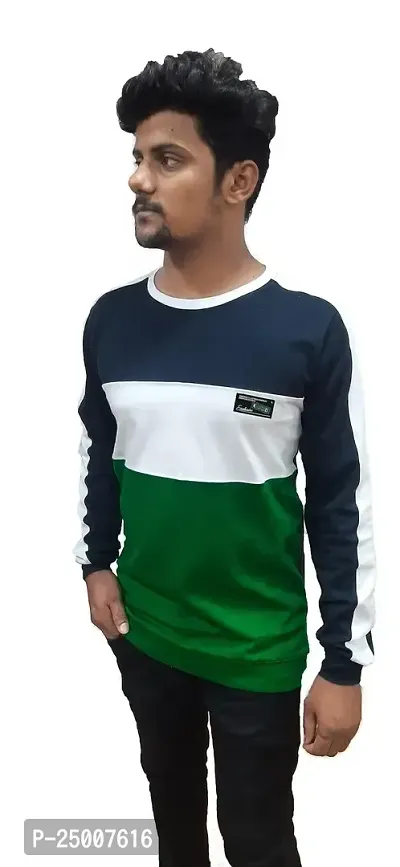 Dudelo Cotton Blended Color Blocked Shoulder Striped Pattern Sporty Look Regular fit Round Neck Full Sleeve Trendy Sweater for Mens