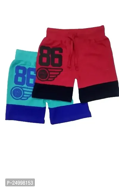 Little Funky 100% Pure Cotton Graphic Printed Trendy Color Blocked Pattern Attractive Shorts for Kids Boys - Pack of 2