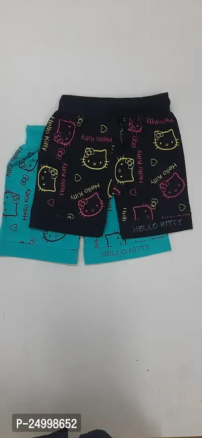 Little Funky 100% Pure Cotton All Over Printed Kids Lovable Kitty Design Pattern Attractive Shorts for Girls -Pack of 2 Pcs-thumb2