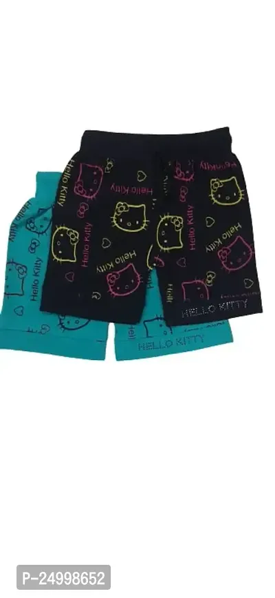 Little Funky 100% Pure Cotton All Over Printed Kids Lovable Kitty Design Pattern Attractive Shorts for Girls -Pack of 2 Pcs-thumb0