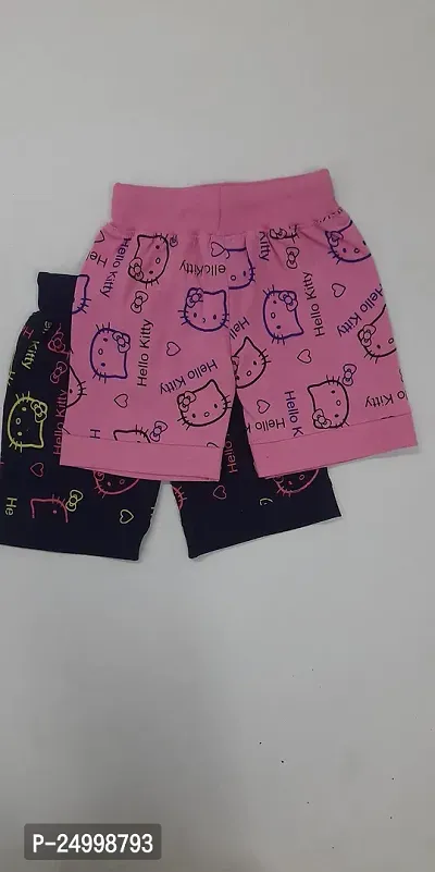 Little Funky 100% Pure Cotton All Over Printed Kids Lovable Kitty Design Pattern Attractive Shorts for Girls -Pack of 2 Pcs-thumb3