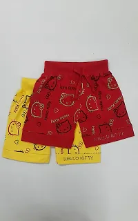 Little Funky 100% Pure Cotton All Over Printed Kids Lovable Kitty Design Pattern Attractive Shorts for Girls -Pack of 2 Pcs-thumb1