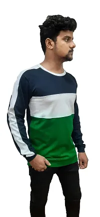 Dudelo Cotton Blended Color Blocked Shoulder Striped Pattern Sporty Look Regular fit Round Neck Full Sleeve Trendy Sweater for Mens-thumb2