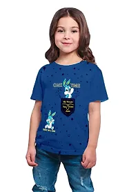 Little Funky Pure Cotton Graphic Printed Round Neck Short Sleeve Regular Fit Casual Tshirt for Girls-thumb1