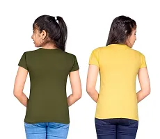 Little Funky Pure Cotton Kids Girls Printed Half Sleeve Olive and Yellow Color Tshirt - Pack of 2 pcs-thumb1