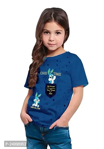 Little Funky Pure Cotton Graphic Printed Round Neck Short Sleeve Regular Fit Casual Tshirt for Girls-thumb4