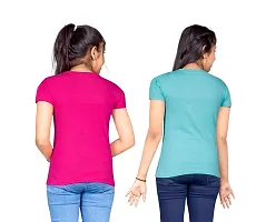 Little Funky Pure Cotton Kids Girls Printed Half Sleeve Rani Pink and Sky Blue Color Tshirt - Pack of 2 pcs-thumb1