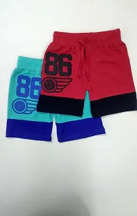 Little Funky 100% Pure Cotton Graphic Printed Trendy Color Blocked Pattern Attractive Shorts for Kids Boys - Pack of 2-thumb1
