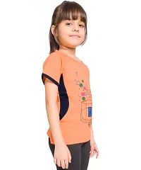 Little Funky Pure Cotton Girls Half Sleeve Trendy Printed Casual Tshirt Orange-thumb2