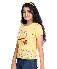 Little Funky Pure Cotton Girls Printed Half Sleeve Yellow Color Tshirt-thumb2