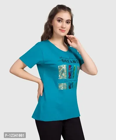 Cotton Women Color Blocked T-Shirt-thumb4