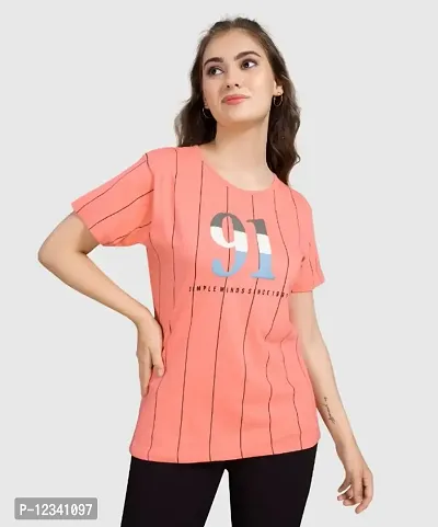 Cotton Women Color Blocked T-Shirt-thumb0