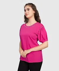 Cotton Trendy Pearls and Beads stylish Solid Womens Tshirt-thumb2