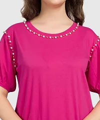 Cotton Trendy Pearls and Beads stylish Solid Womens Tshirt-thumb4