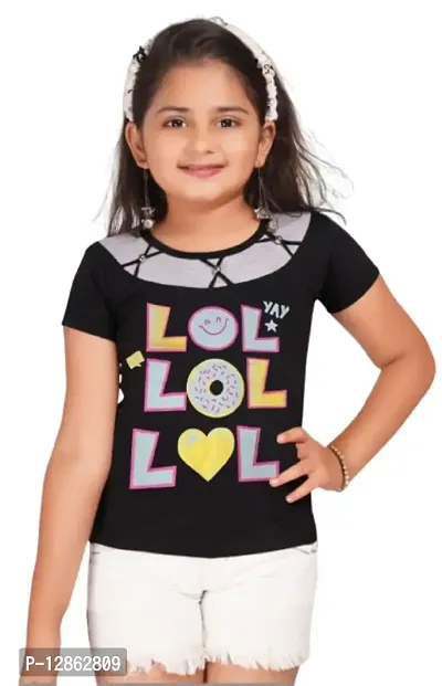 Trendy Cotton Graphic Printed Casual T-Shirt for Girls-thumb0