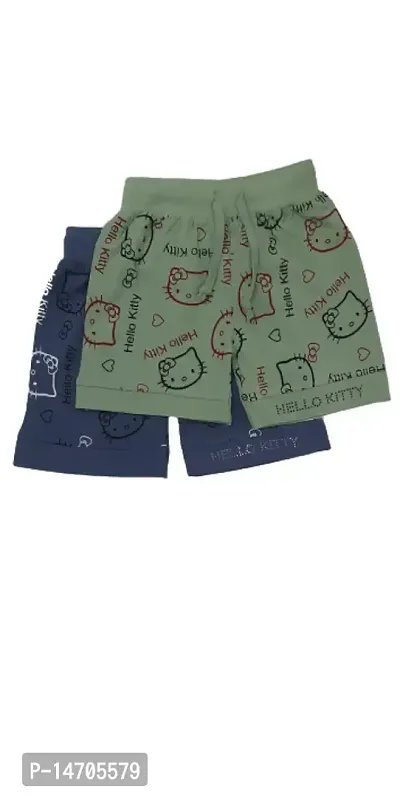 Little Funky 100% Pure cotton All over Printed kitty design Casual Shorts for Girls-thumb0