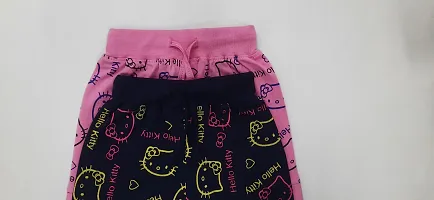 Little Funky 100% Pure cotton All over Printed kitty design Casual Shorts for Girls-thumb4