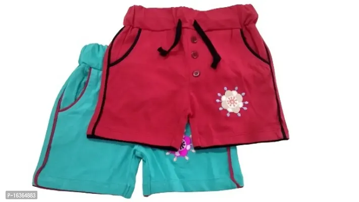 100% Pure cotton casual trendy embroidered Kids shorts for Girls-thumb0