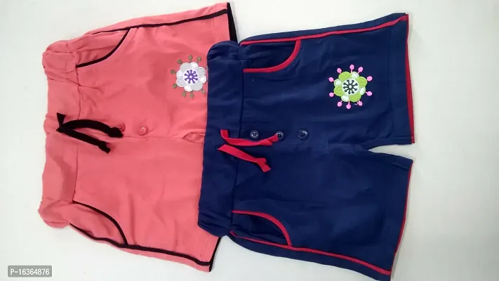 100% Pure cotton casual trendy embroidered Kids shorts for Girls-thumb4