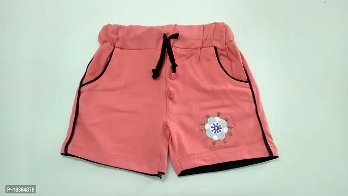 100% Pure cotton casual trendy embroidered Kids shorts for Girls-thumb5
