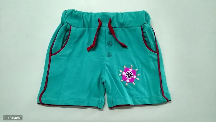 100% Pure cotton casual trendy embroidered Kids shorts for Girls-thumb2