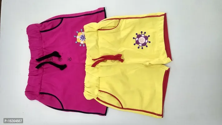100% Pure cotton casual trendy embroidered Kids shorts for Girls-thumb5