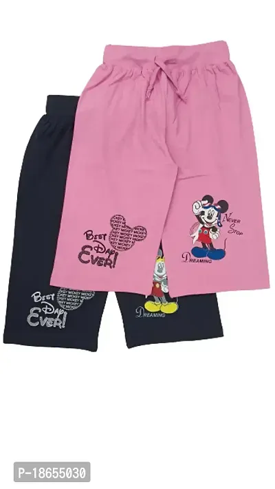 100% Pure cotton Kids 3/4th Micky Design printed capri Pants for Girls - Pacl of 2 pcs