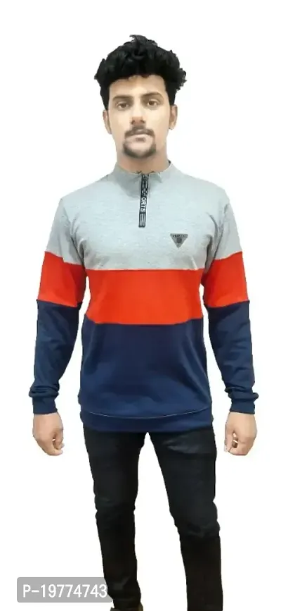 cotton blended colorblocked regular fit High neck casual sweater for mens