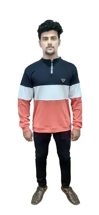 blended colorblocked regular fit High neck casual sweater for mens