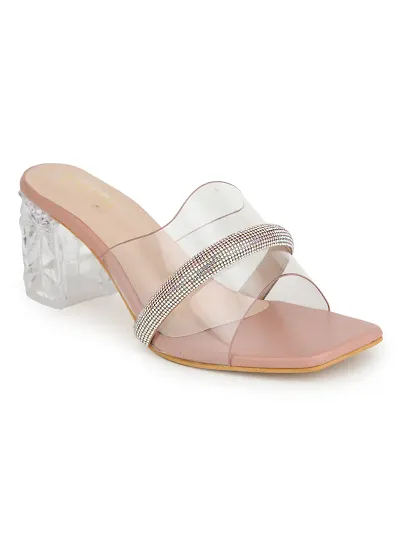 Stylish Pink Synthetic Solid Heel Sandals For Women
