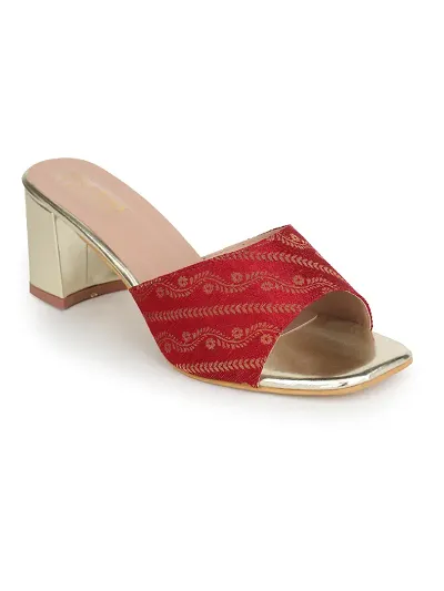 Stylish Red Synthetic Solid Heel Sandals For Women