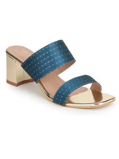 Stylish Blue Synthetic Solid Heel Sandals For Women