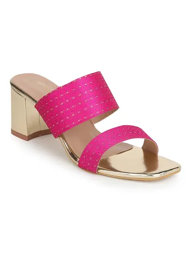 Stylish Pink Synthetic Solid Heel Sandals For Women