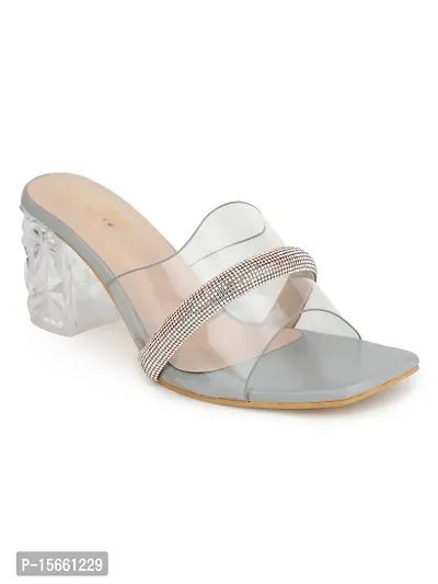 Stylish Grey Synthetic Solid Heel Sandals For Women-thumb0