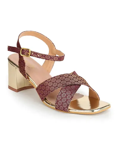 Stylish Maroon Synthetic Solid Heel Sandals For Women
