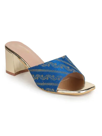 Stylish Blue Synthetic Solid Heel Sandals For Women