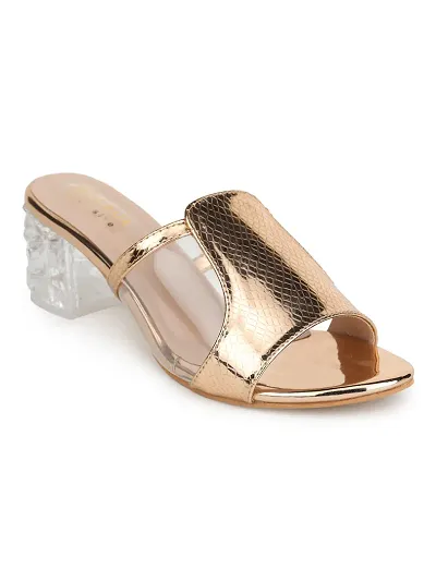 Stylish Copper Synthetic Solid Heel Sandals For Women