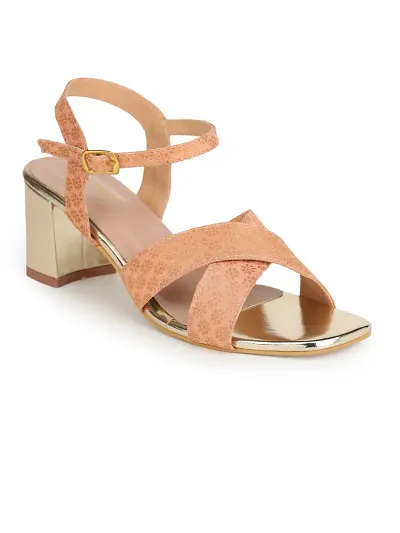 Stylish Tan Synthetic Solid Heel Sandals For Women