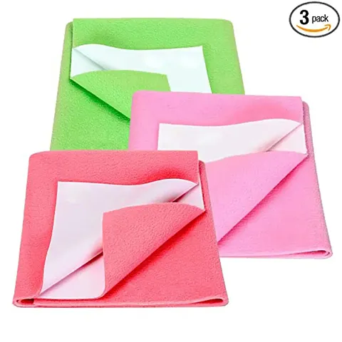 Radiant Ent Anti-Piling Fleece Extra Absorbent Instant Dry Sheet for Baby, Baby Bed Protector, Waterproof Sheet, Small Size 50x70cm, Pack of 3, Salmon Rose, Pink & Light Green