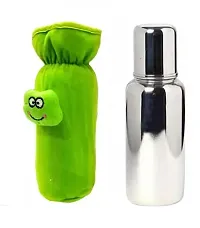 Radiant Fashion World Baby Feeding 304 Grade Stainless Steel Bottle 250ml with Silicone Nipple and Beautiful Bottle Cover. (Green Cover)-thumb1