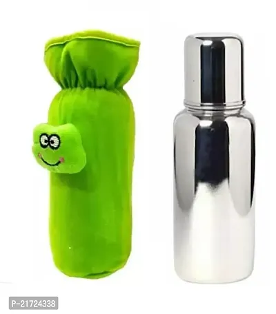 Radiant Fashion World Baby Feeding 304 Grade Stainless Steel Bottle 250ml with Silicone Nipple and Beautiful Bottle Cover. (Green Cover)-thumb2